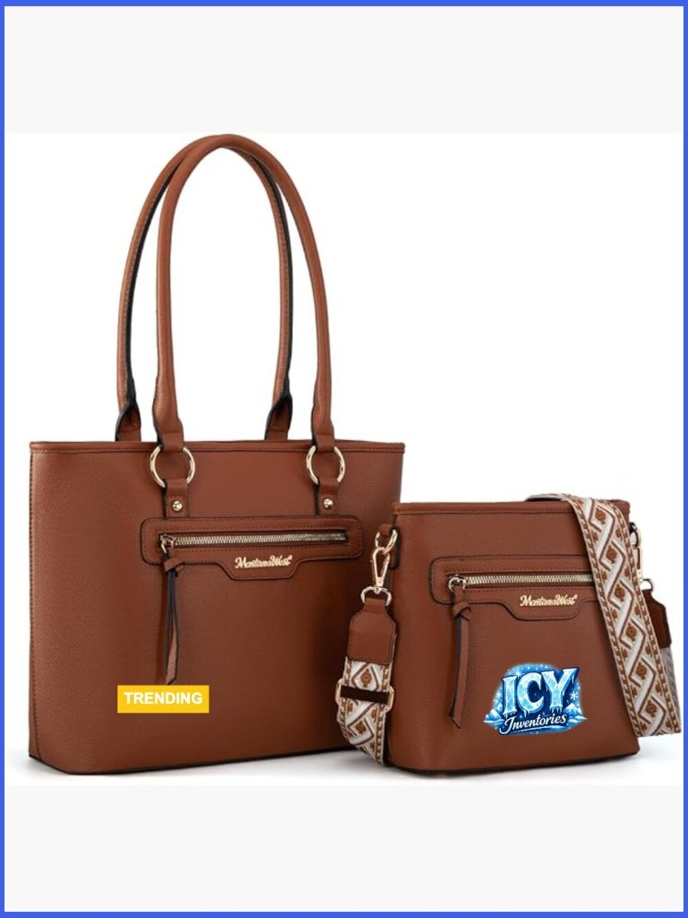 Vegan Leather Tote and Crossbody Bag Set with Zipper Closure